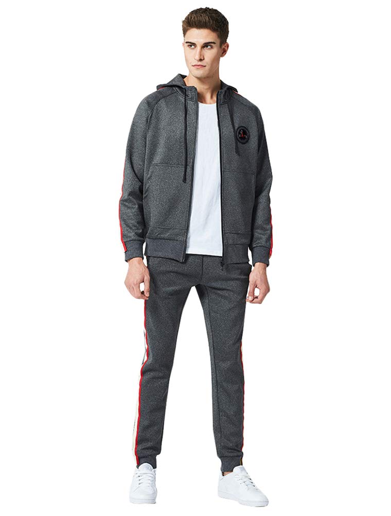 PASOK Men's Casual Tracksuit Set Long Sleeve Full-Zip Running Jogging Athletic Sweat Suits (2XL, Style 2 Light Gray) - Image 3